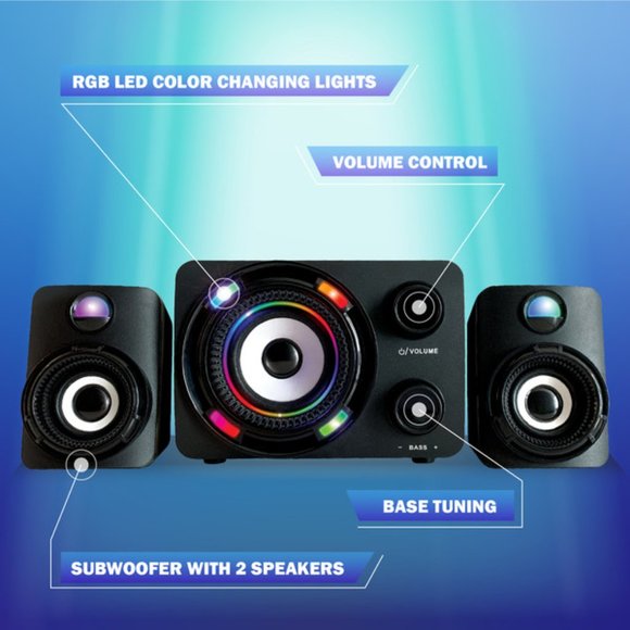 Gaming Speakers Computer Desktop Speaker & Subwoofer Sound Led Lights Gift Idea - Picture 1 of 4